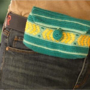 Crochet belt bag -chevron design worn close up