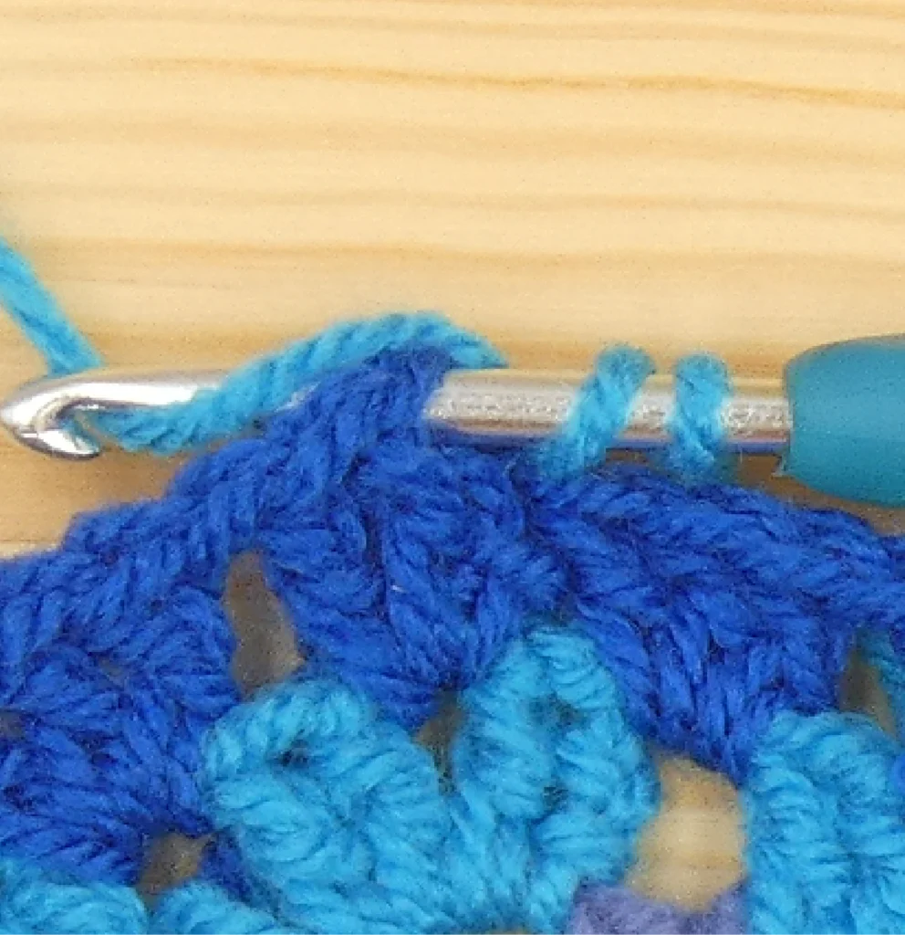 Standing Htr Hdc, yarn over 2nd time