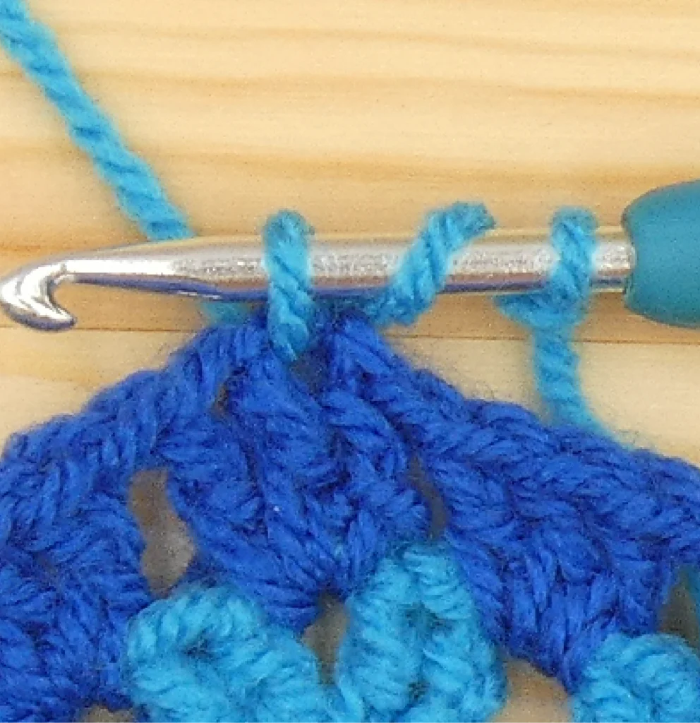 Standing Htr Hdc, bring yarn through