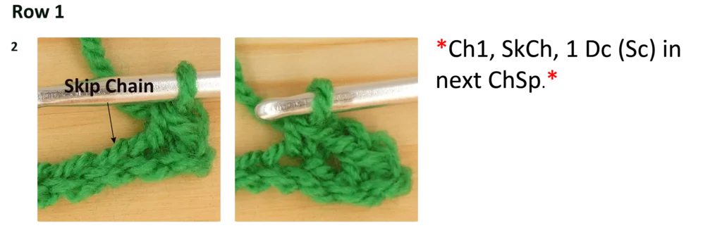 Crochet Pattern Photo Instructions Moss stitch row 1