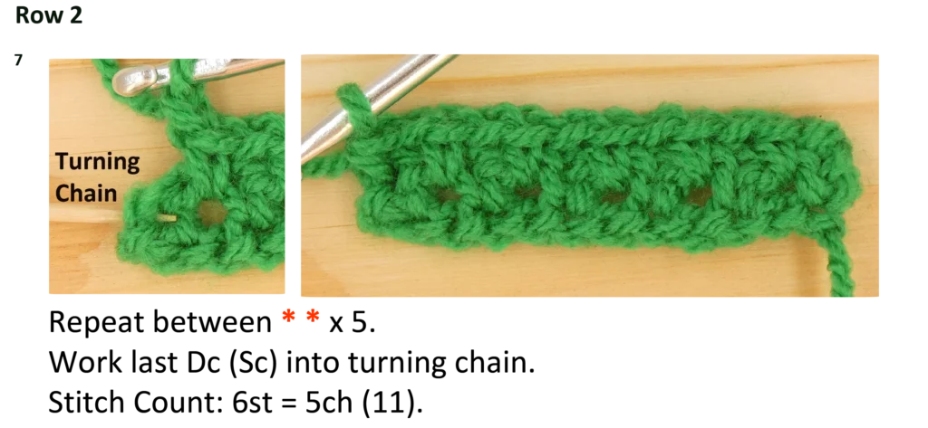 Moss Stitch Crochet Chart Instructions Row 2