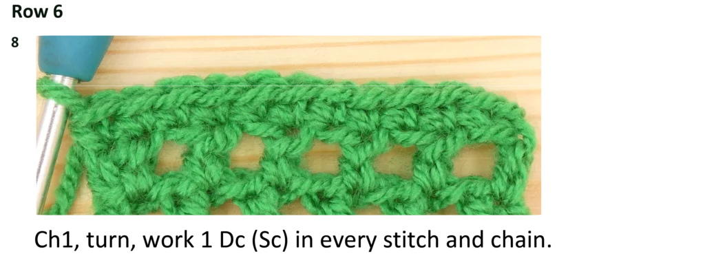 Crochet Pattern photo instructions Htr Hdc Mesh row 6