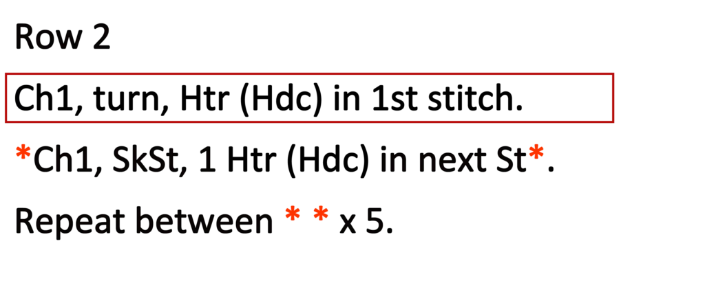 Crochet Pattern written instructions Htr Hdc Mesh row 2