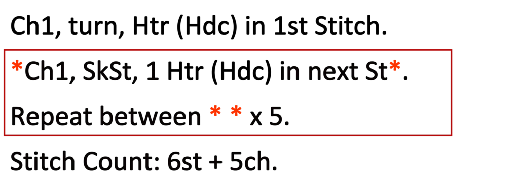 Crochet Pattern written instructions Htr Hdc Mesh row 3