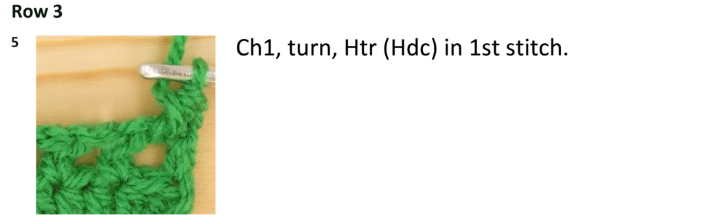 Crochet Pattern photo instructions Htr Hdc Mesh row 3
