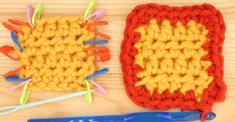 Border Half treble / Half double Crochet photo instructions last corner stitch