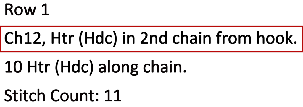 Crochet Pattern Htr Hdc Mesh, row 1