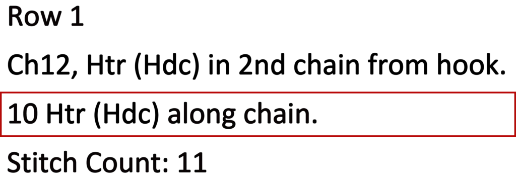 Crochet Pattern Htr Hdc Mesh, Row 2 Written instructions