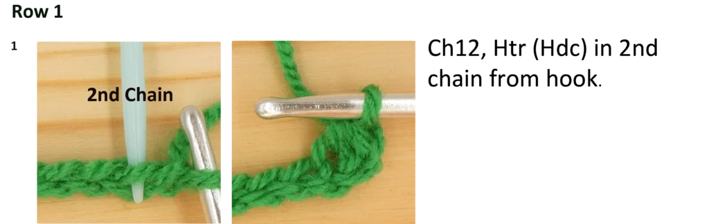 Crochet Pattern Htr Hdc Mesh, Row 1 1st stitch