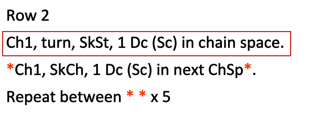 Moss Stitch Crochet Written Instructions Row 2a