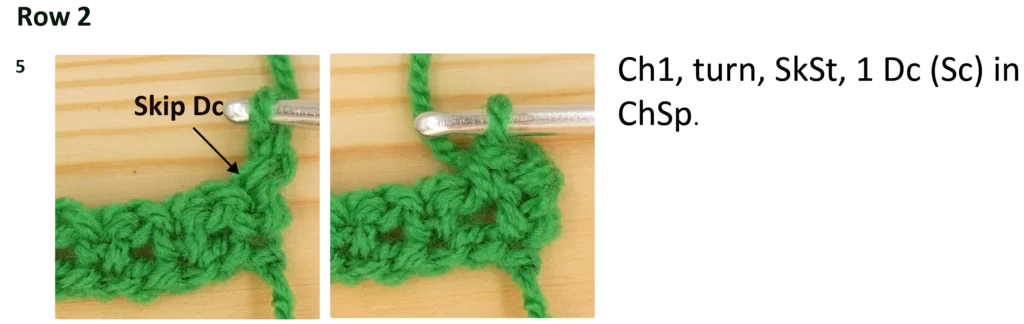 Moss Stitch Crochet Photo Instructions Row 2a 
