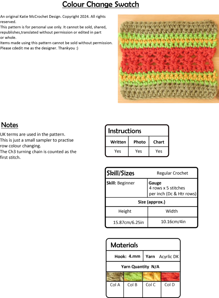 Crochet Pattern - Row Colour Change Front Page