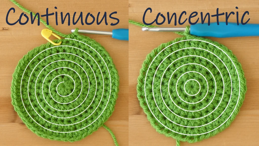 Crochet circles Continuous Crochet circles VS Concentric Crochet circles