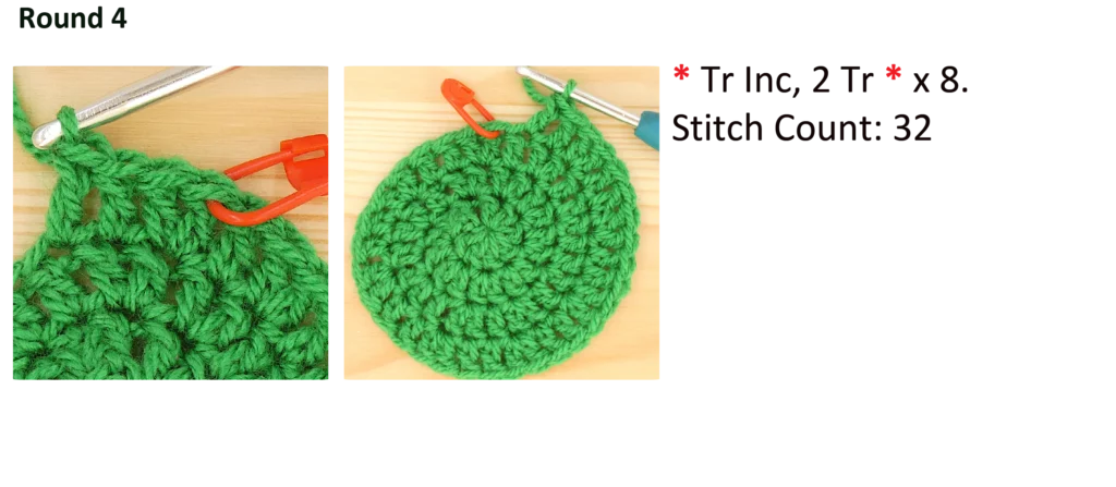 crochet circle Tr treble Dc double continuous circle photo pattern perfect round shape round 4