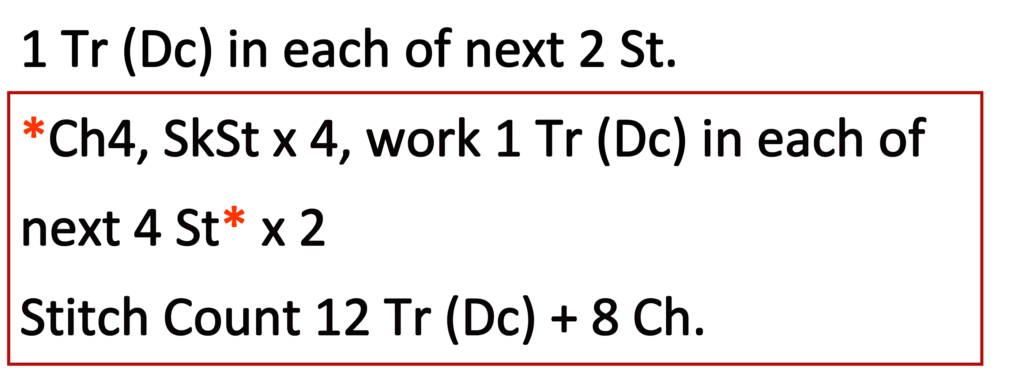 Crochet Pattern - Crossed Trebles Written pattern row 2