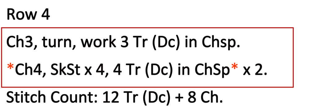 Crochet Pattern - Crossed Trebles Written pattern row 4