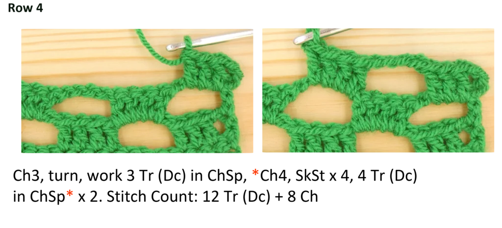 Crochet Pattern - Crossed Trebles photo pattern row 4