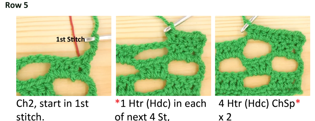 Crochet Pattern - Crossed Trebles chart pattern row 5