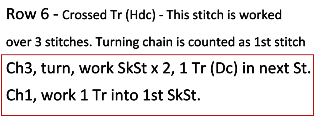 Crochet Pattern - Crossed Trebles written pattern row 6