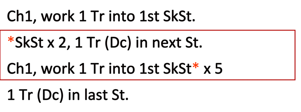 Crochet Pattern - Crossed Trebles written pattern row 6