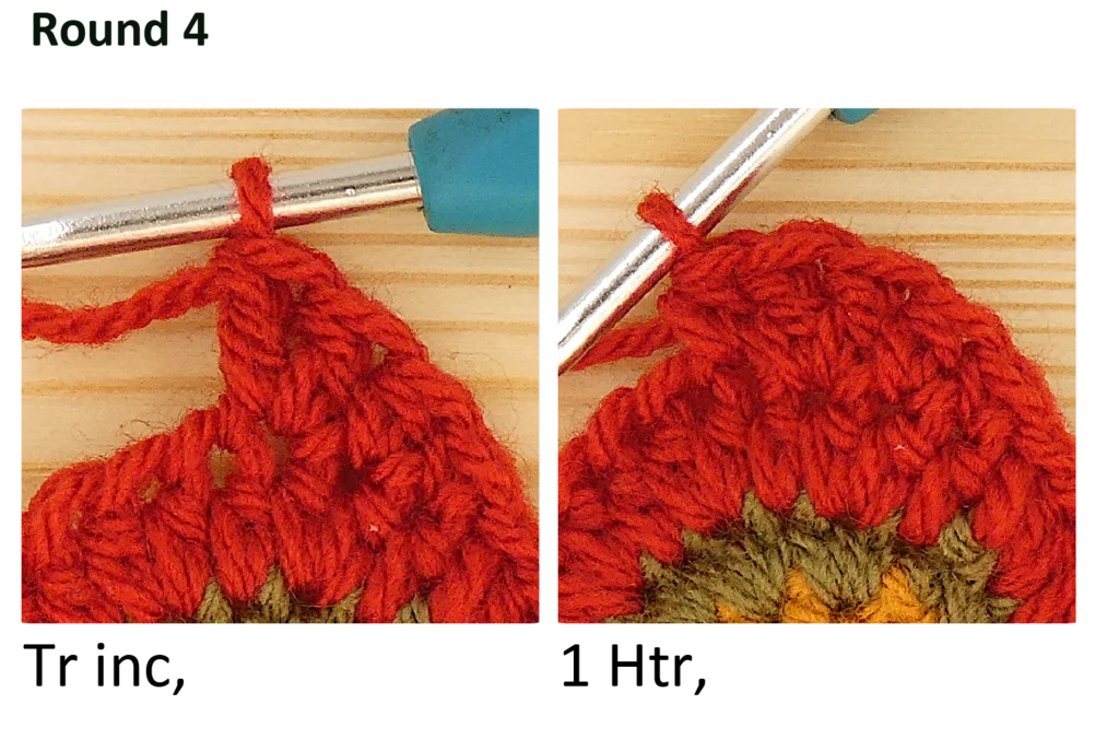 crochet pattern - easy crochet flower crochet photo pattern - petal instruction Tr increase htr, Dc increase, hdc