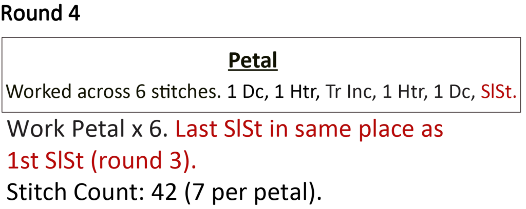 crochet pattern - easy crochet flower crochet written pattern - petal instruction last slst, ss