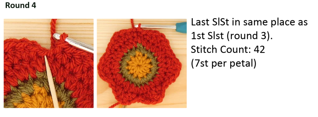 crochet pattern - easy crochet flower crochet photo pattern - petal instruction last slst, ss