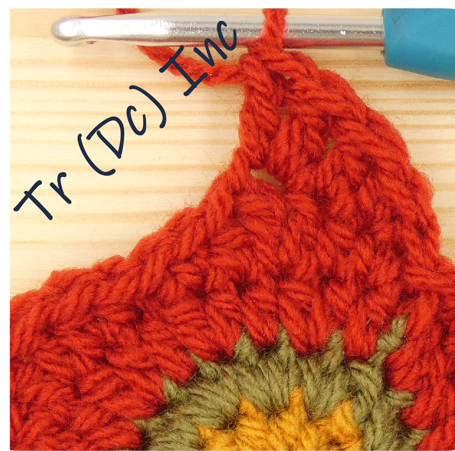 crochet pattern - easy crochet flower crochet written pattern, round 5, Tr inc, dc inc. tr, dc