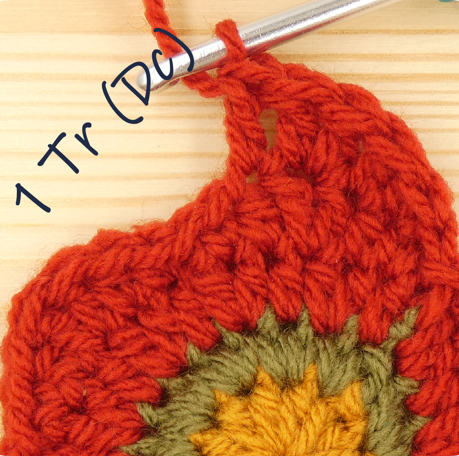 crochet pattern - easy crochet flower crochet photo pattern, round 5, Tr inc, dc inc. tr, dc