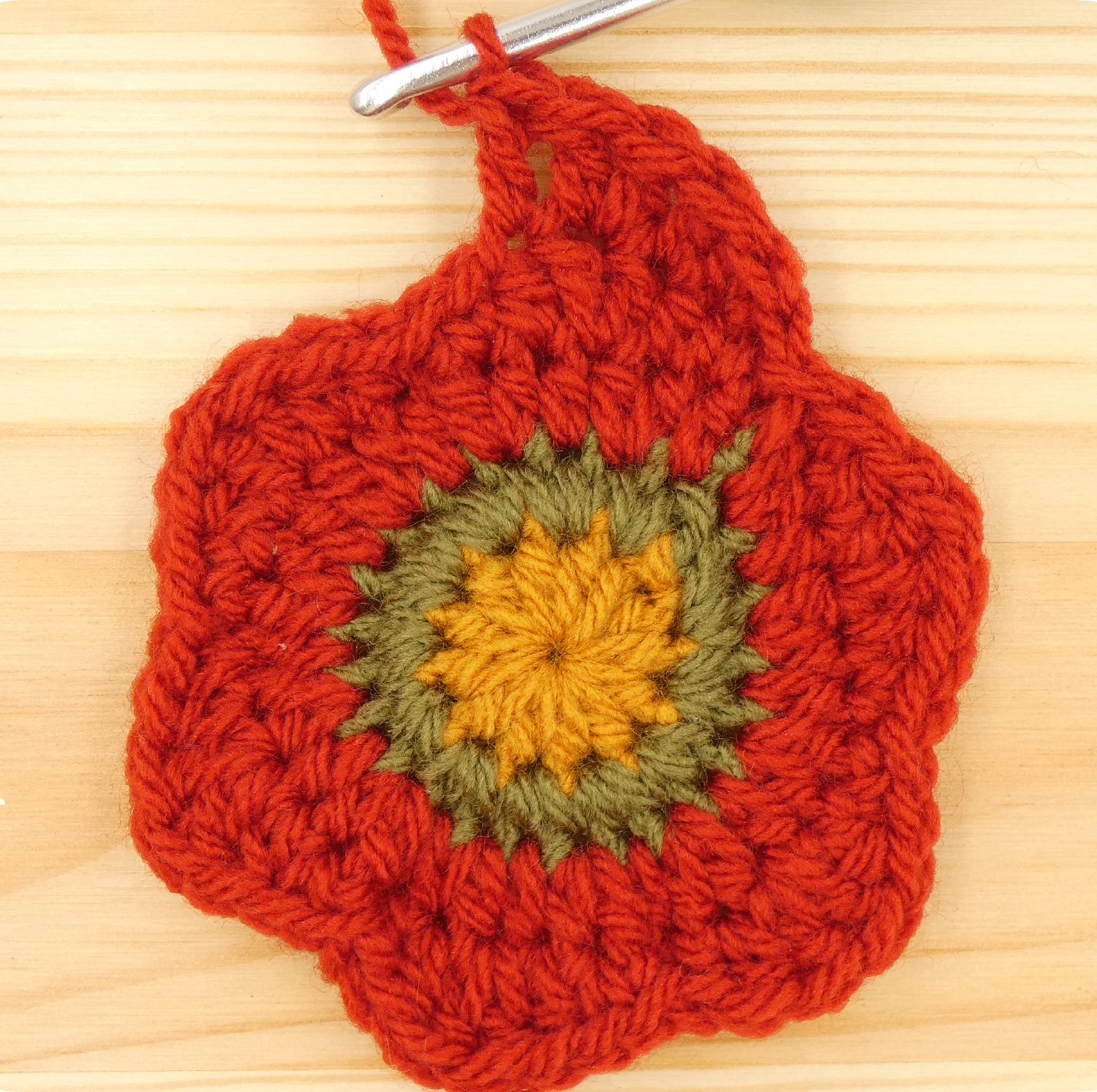 crochet pattern - easy crochet flower crochet photo pattern, round 5, Tr inc, dc inc. tr, dc