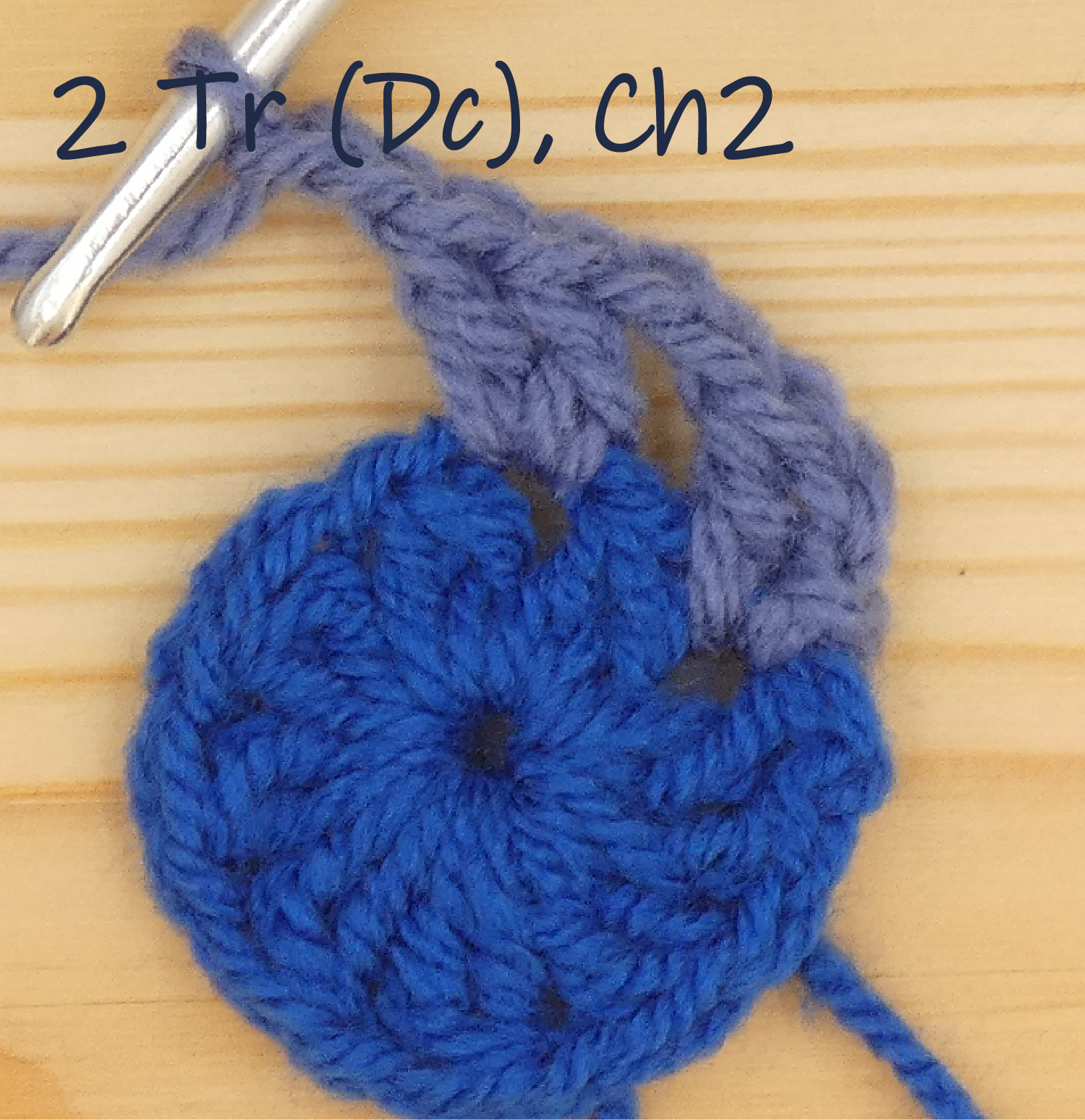 crochet pattern - easy crochet granny wheel / crochet wagon wheel crochet pattern photo pattern round 2, 2nd repeat