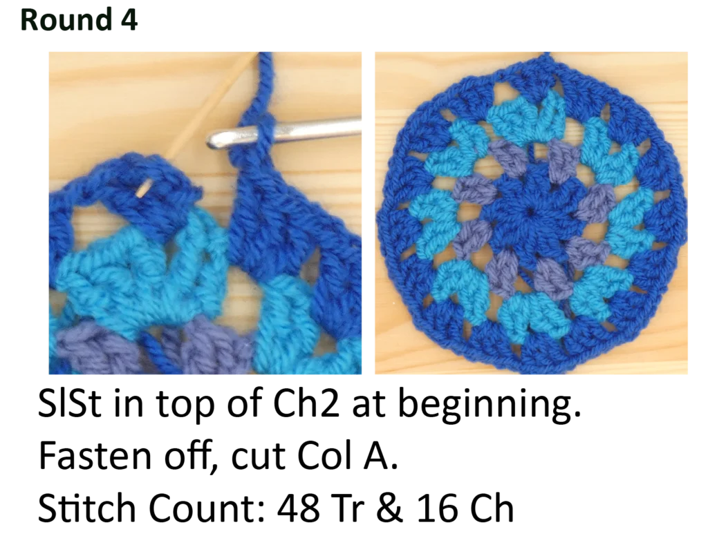 crochet pattern - easy crochet granny wheel / crochet wagon wheel crochet pattern photo pattern round 4 slipstitch