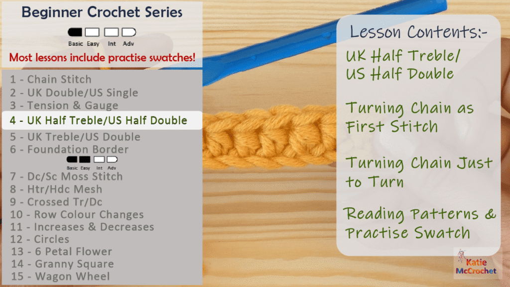 Beginner Crochet Lesson 4: Learn 4 methods to crochet the half treble (half double) stitch
